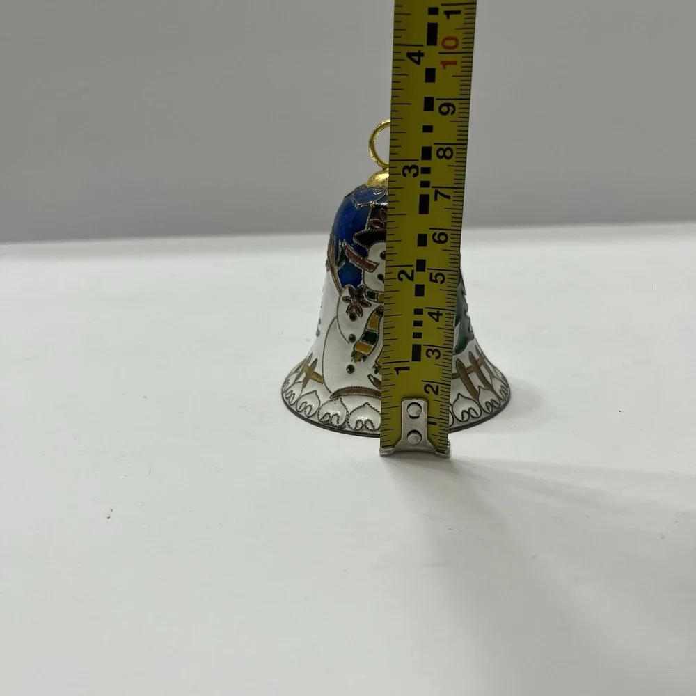 Vintage Christmas Cloisonné Bell Tree Ornament Snowman 3.25